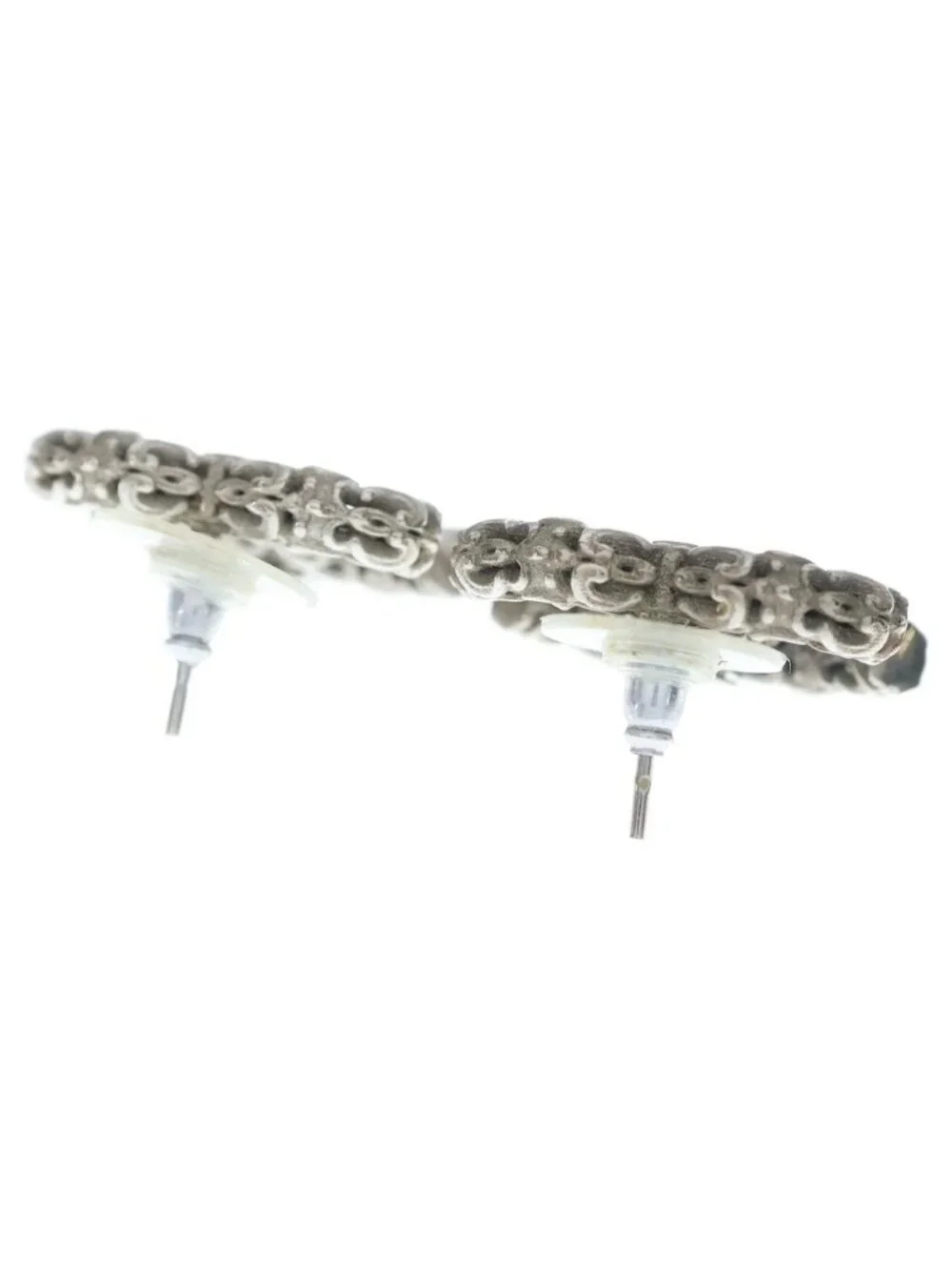Chanel CC Logo Stud Earrings Silver
